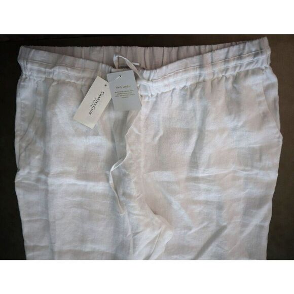 Charter Club Women's Petite Sz L White 100% Linen Drawstring Cropped Pants - Picture 5 of 9